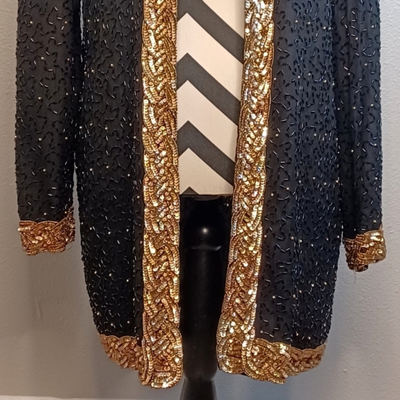 Vintage 100% Silk Beaded Sequin Old Money Country Club Glam Gala Evening Jacket - Picture 6 of 16